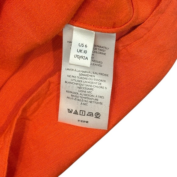 Maeve Anthropologie Tie-Front Linen Blend Puff Sleeve Crop Blouse Red/Orange 6 - Picture 6 of 7